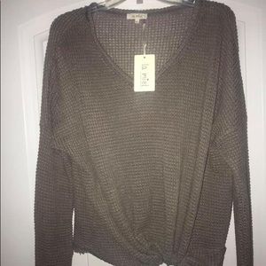 Waffle Knit Shirt with knot front.